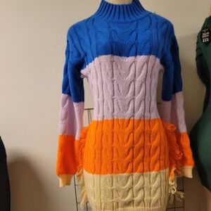 Daisy Colorblock Cable Knit Sweater - Blue, Purple, Orange, Cream